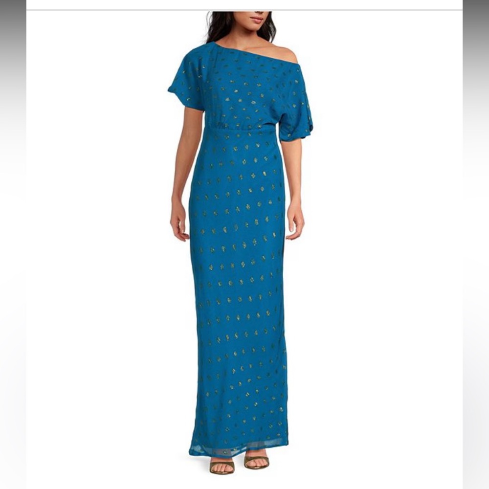 Never Fully Dressed Vibrant Blue Dress with Gold Details